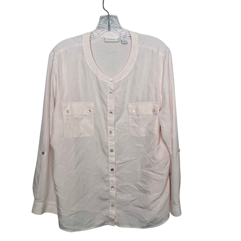 Chico’s Button Front‎ Blouse Women’s 3 XL Light Pink Long Sleeve Pocket Shirt